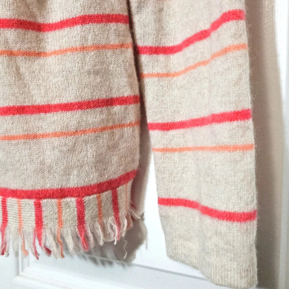 100% Cashmere Charter Club Striped Women's V-Neck Sweater Medium NWT Fringe Pink - Picture 2 of 9